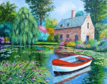 casa estanque jardín Pinturas al óleo